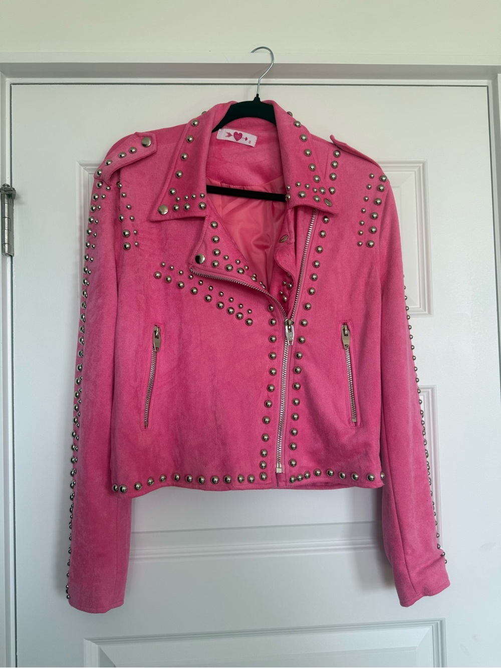 Buddy Love “The Mick" hot pink studded suede jacket